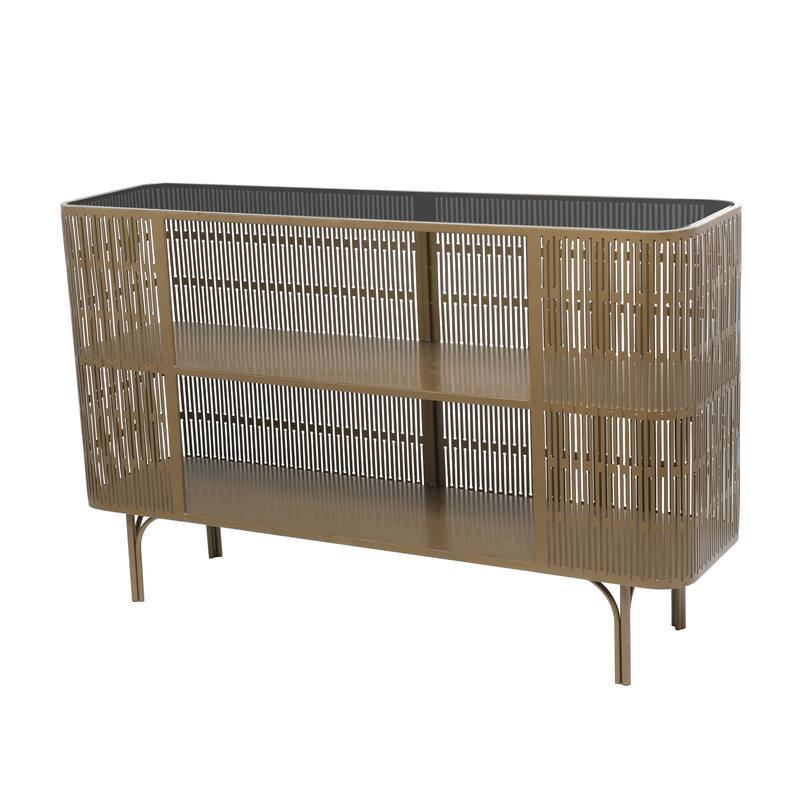 Metal Art Deco Inspired Console Table with Black Tempered Glass Top - Gold - Roche River Decor - Gold