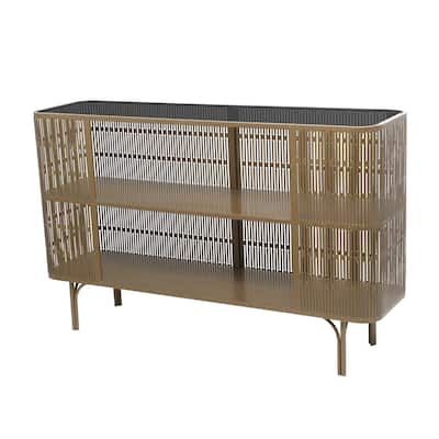 Metal Art Deco Inspired Console Table with Black Tempered Glass Top - Gold - Roche River Decor