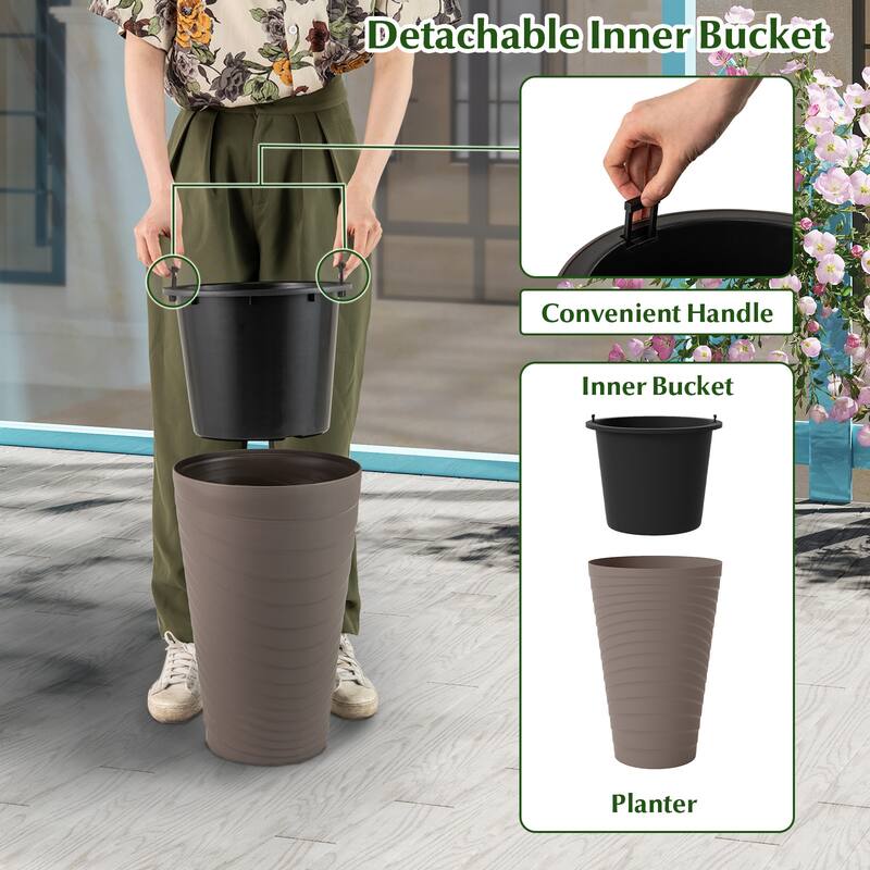 Gymax 18'' Tall Flower Pot Set of 2 w/ Insert Bucket Handle Design