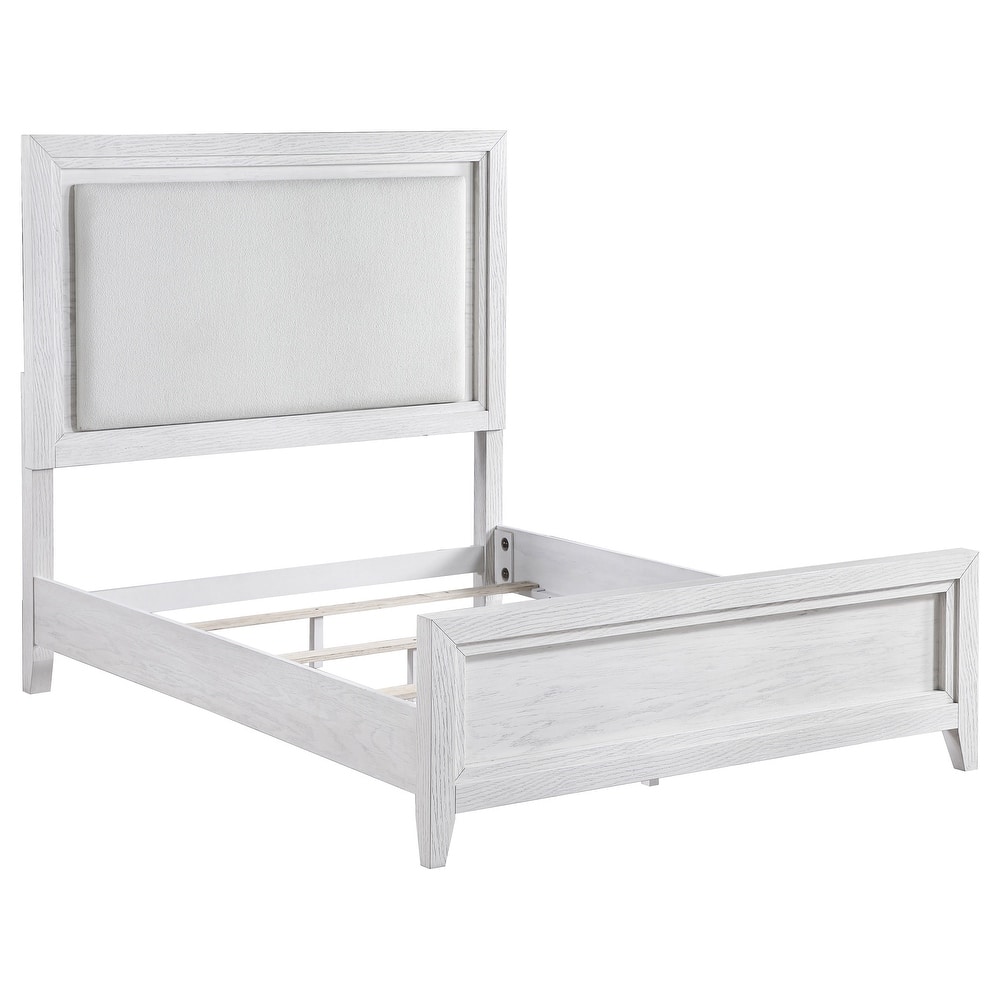 Marielle Upholstered Panel Bed Distressed White