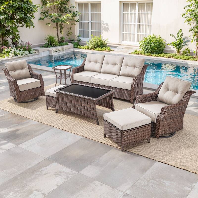 Artisan Patio Brown Wicker Sofa Conversation Set with 6-Inch Thick Cushions
