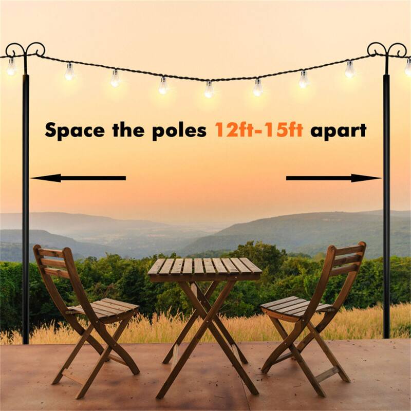 2 Pack Outdoor String Light Poles with Hook and 5-Prong Base