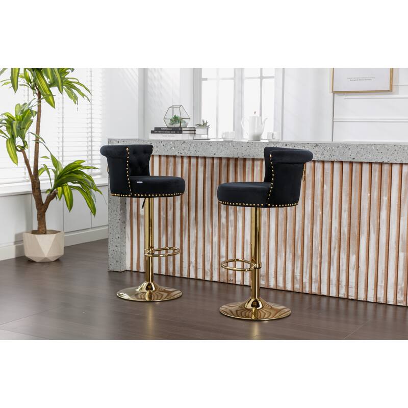 Set of 2 Velvet 360°Rotating Bar Chair, Handmade Backrest with One Click Adjustable Height Bar Chair, Very Soft Dining Chair