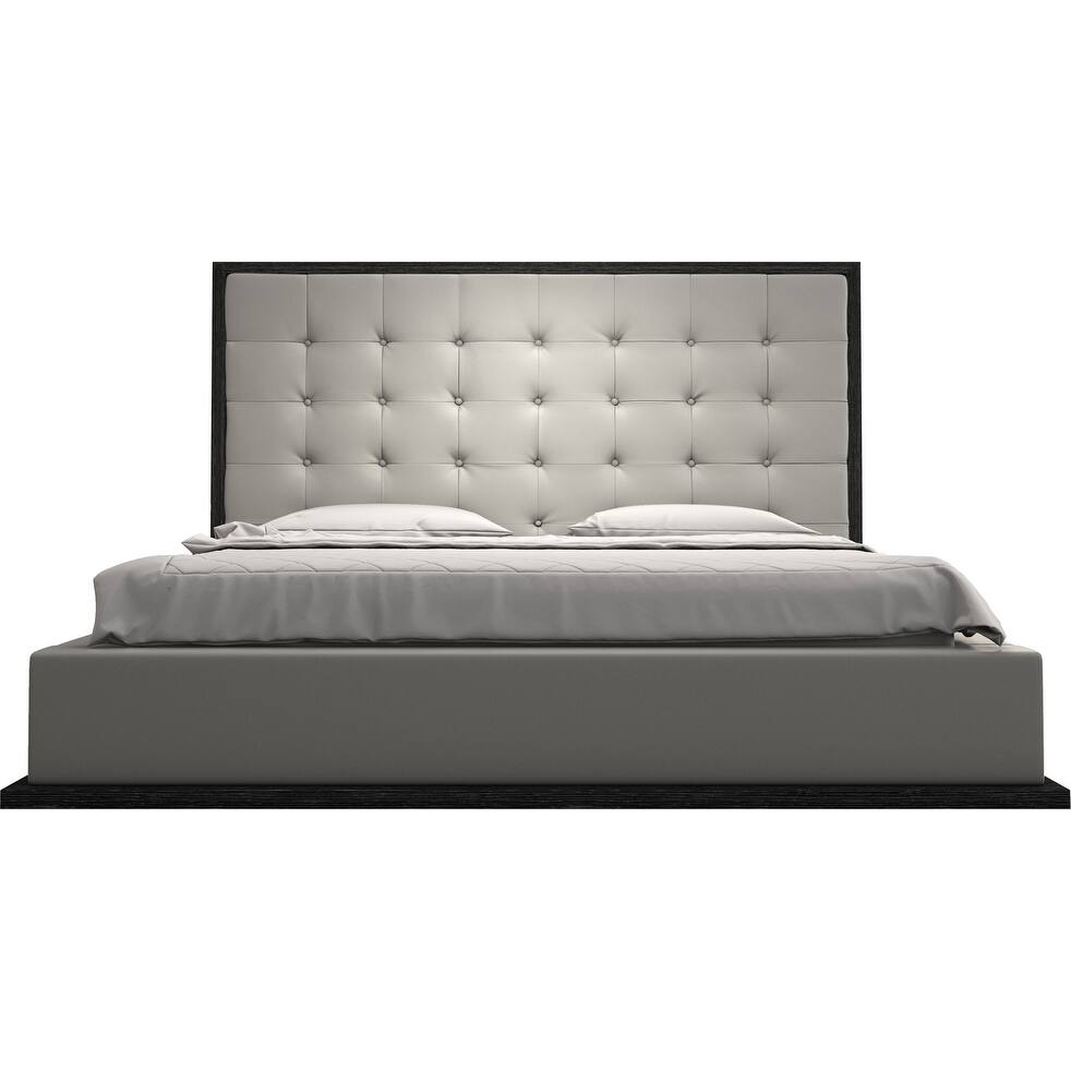 Ludlow Bed in Pearl Gray Eco Leather and Gray Oak
