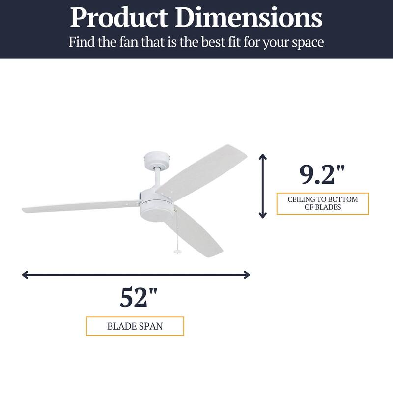 52" Prominence Home Journal White Contemporary Indoor/Outdoor Ceiling Fan with No Light, Pull Chain