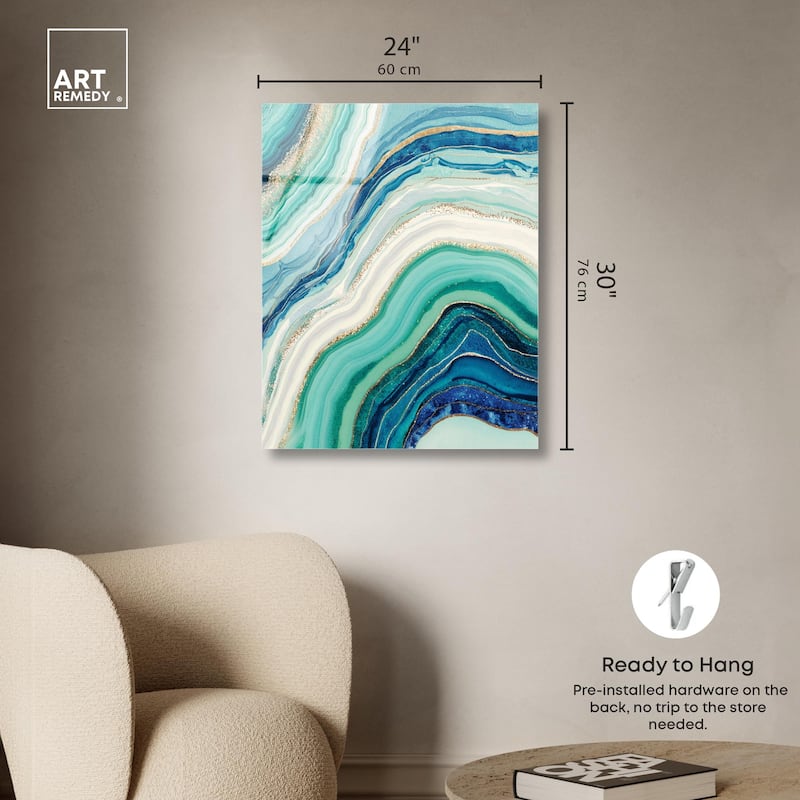 Blue Green Abstract Agate I Acrylic by Art Remedy, Ready to Hang
