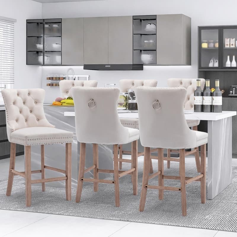 Wing Back Velvet Tufted Nailhead Barstools(Set of 6)