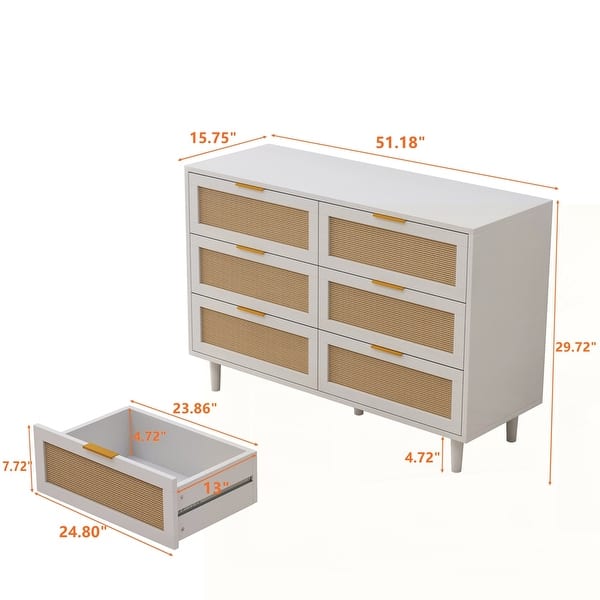 dimension image slide 4 of 8, 6-Drawers Rattan Storage Cabinet