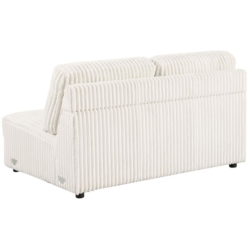 Sono Modular Armless Loveseat, 60 Inch, Ivory Fabric Channel Tufting