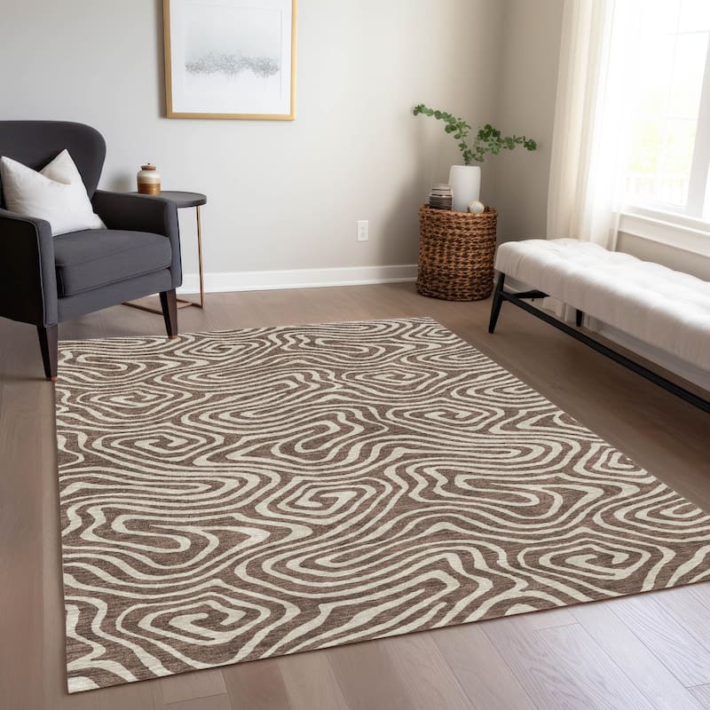 Machine Washable Indoor/ Outdoor Abstract Modern Chantille Rug