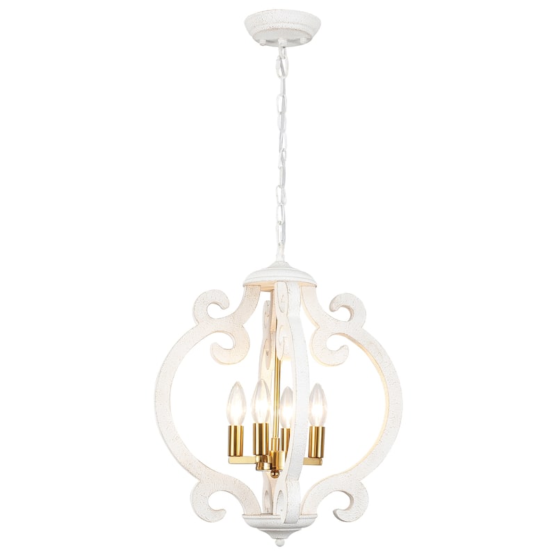 4-Light 15.74-inch Farmhouse Wooden Lantern Chandeliers for Entryway