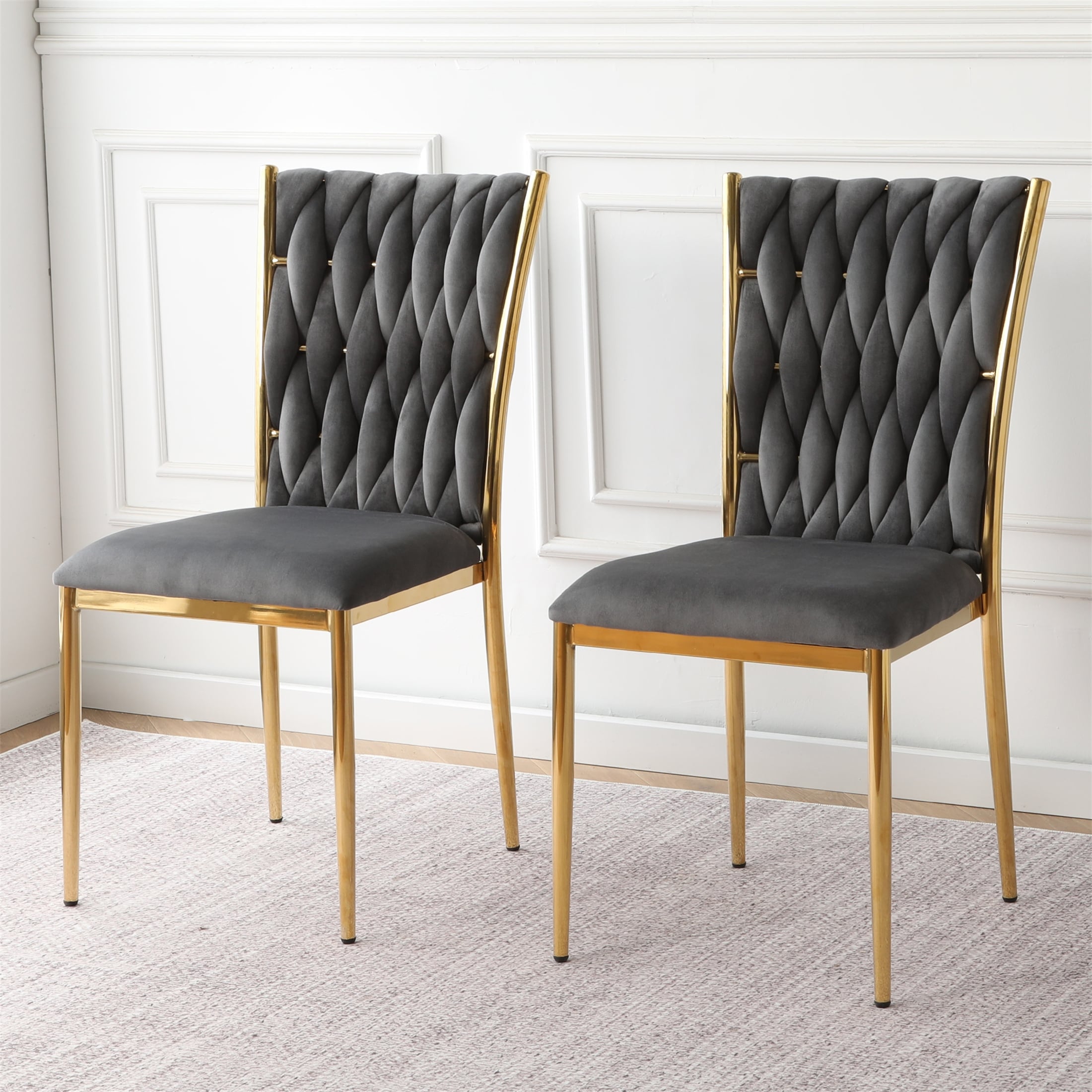 Modern Simple Velvet Dining Chair with Metal Chair Legs(Set of 2)
