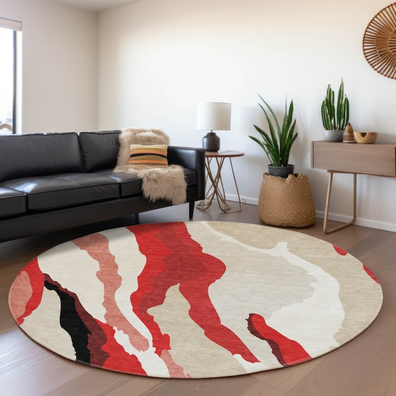 Premium Washable Super Soft Mid Century Modern Mayfield Rug - Red - 8' x 8'