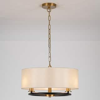 3-Light Modern Transitional Brass & Black Drum Shade Pendant for Dining Room - 17.7 in. W x 9.8 in. H