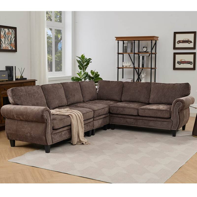 109.5" Chenille L-Shaped Corner Sectional Sofa with Rolled Armrest