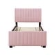 preview thumbnail 7 of 9, Twin Size Velvet Platform Bed with Pull-out Cord Twin Size Trundle, Upholstered Bed with Wooden Support Legs, Pink