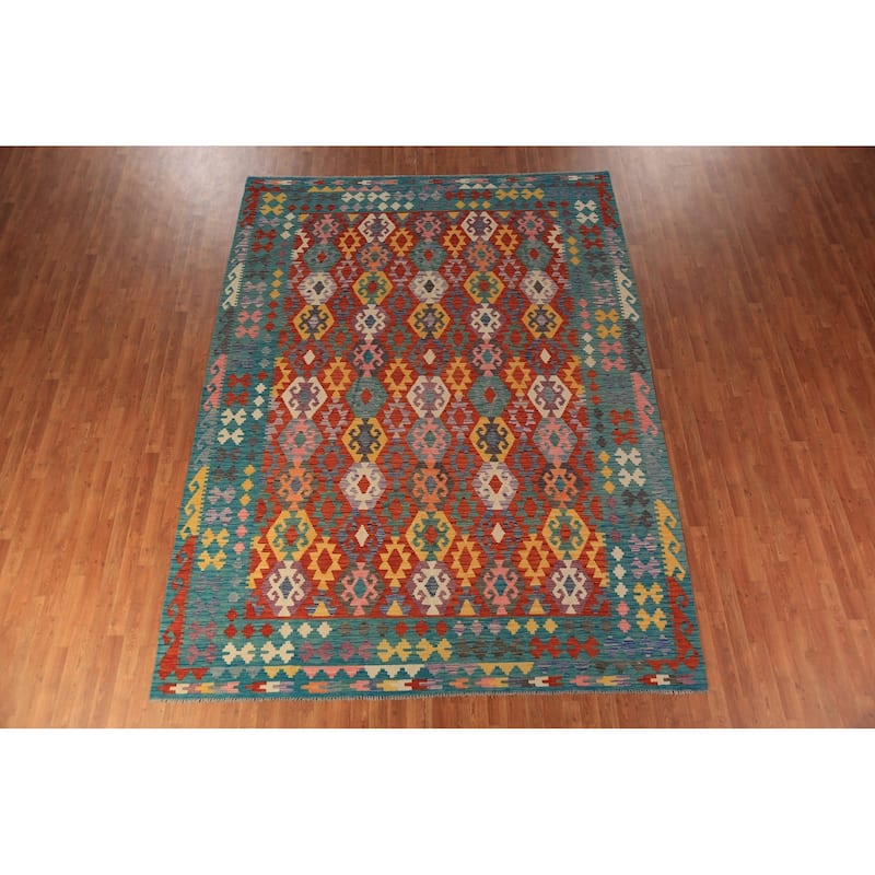 Geometric Kilim Oriental Area Rug Hand-Woven Tribal Wool Carpet - 8'5"x 11'6"