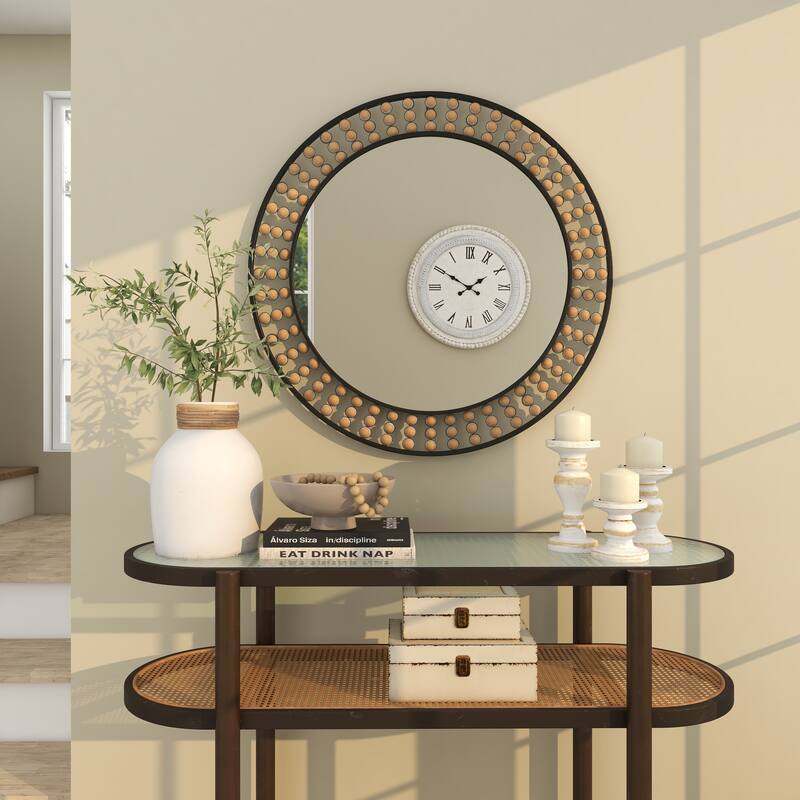 Contemporary Metal Wall Mirror with Beaded Detailing - White or Black