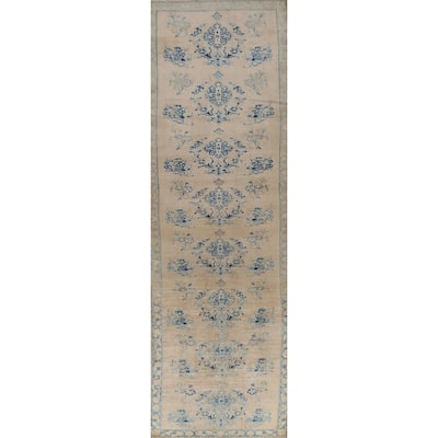 Hand Knotted Oriental 100% Wool Carpet Traditional Floral Beige & Ivories Mahal Runner Rug - 14' 1'' X 3' 5''