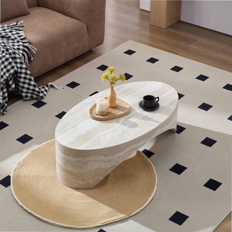 The oval natural marble coffee table side table in the living room