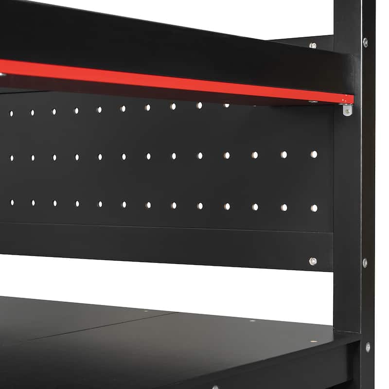 Gaming Loft Bed with Desk - Full/Twin, Includes Storage Stairs, Shelves & Pegboard