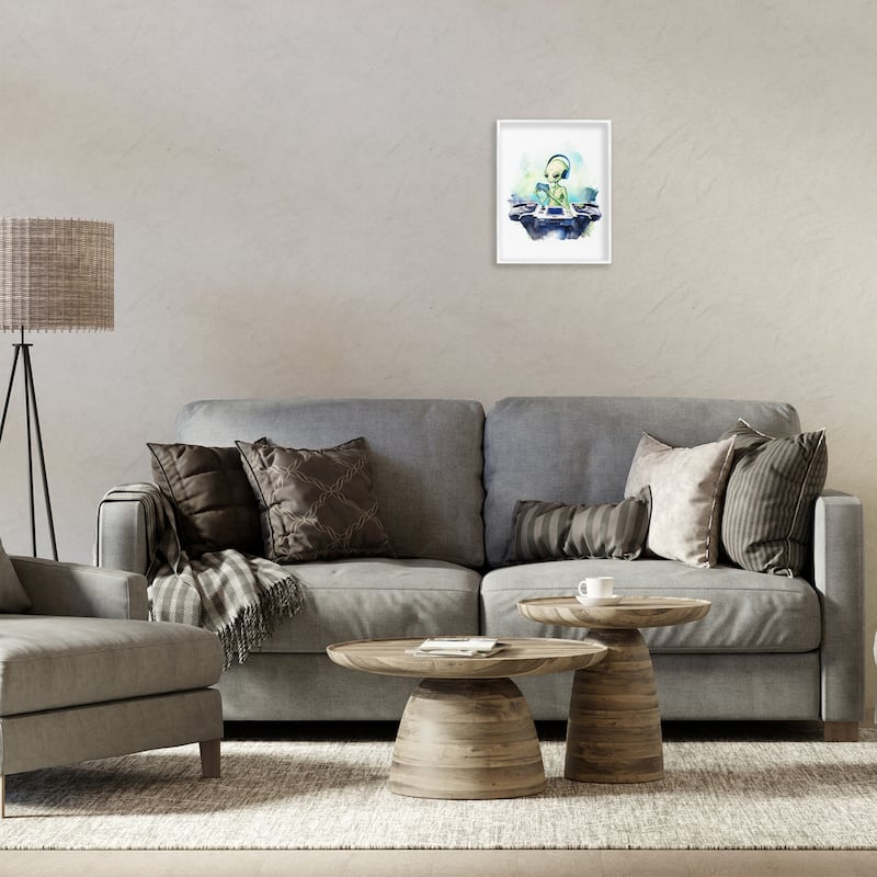 Stupell Tech Alien Playing Video Games Framed Giclee Art Design By Lil' Rue
