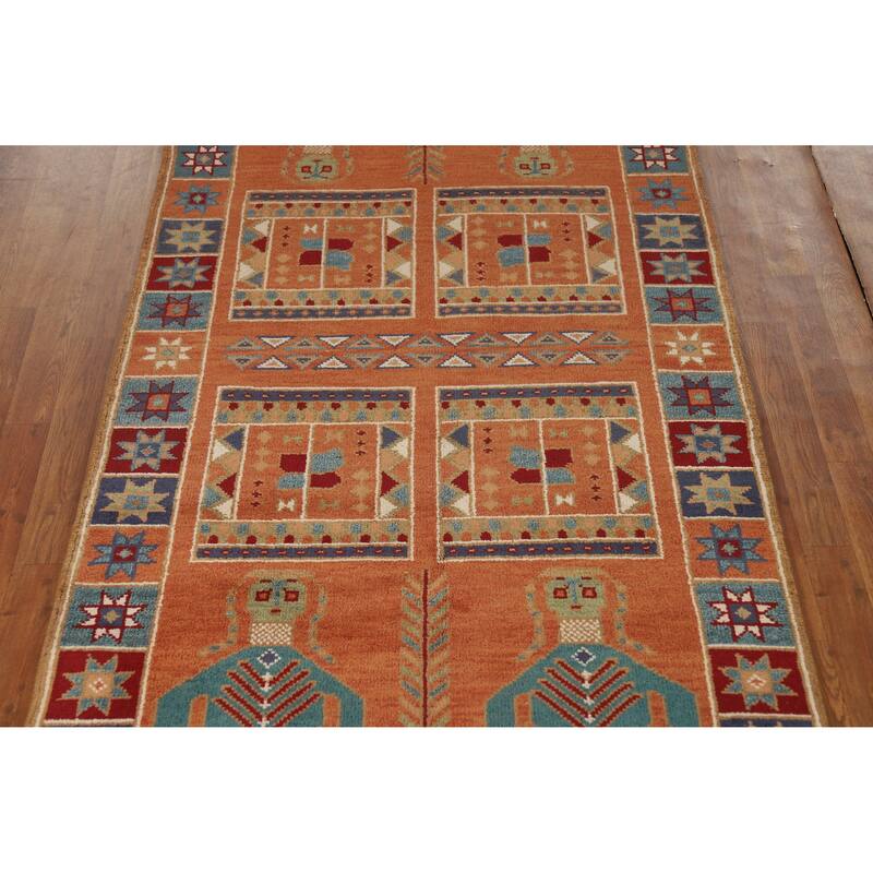 Hand Knotted Oriental 100% Wool Carpet Traditional Tribal Oranges & Rust Heriz (serapi) Runner Rug - 10' 3'' X 4' 0''