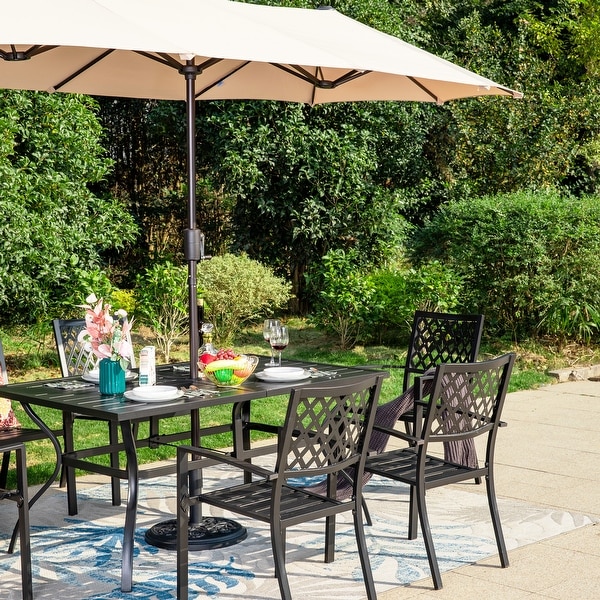 MAISON ARTS 8-Piece Outdoor Dining Set with 13ft Umbrella Steel