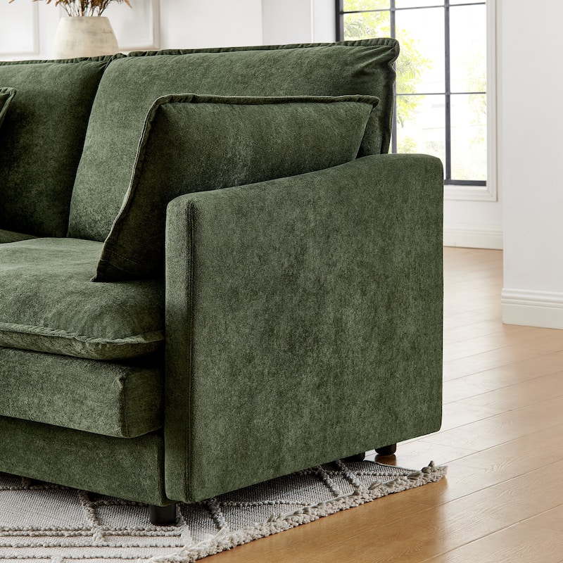 110.2" L-Shaped Sectional Sofa with Ottoman, Convertible 4-Seater Couch in Soft Towel Fabric