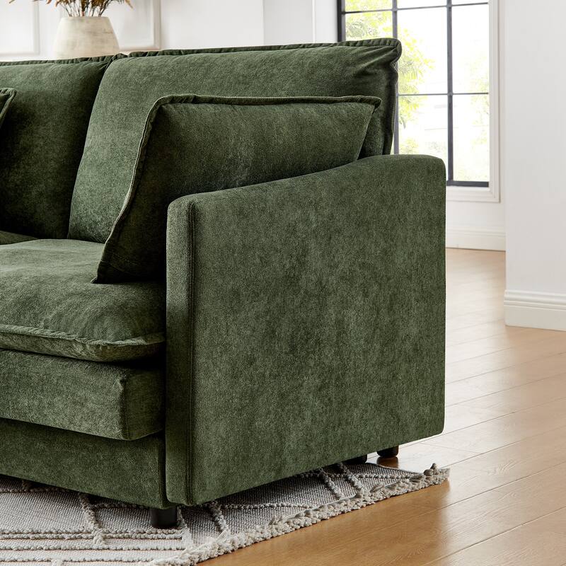 110.2" L-Shaped Sectional Sofa with Ottoman (Towel Fabric)