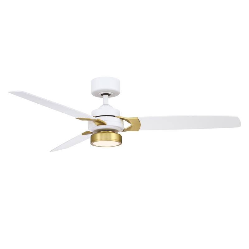 Fanimation Amped 52 inch Indoor Ceiling Fan with LED Light Kit and Remote - Matte White and Brushed Satin Brass
