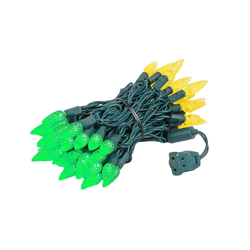 70 Light C6 LED Christmas Mini Light Set, Green/Yellow, Green Wire, 24 Feet - Large