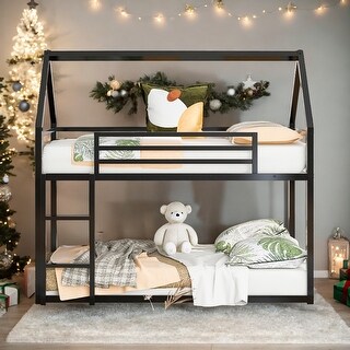 Stylish & Timeless Design Twin over Twin House Bunk Bed with Built-in Ladder, Sturdy Construction & Safety Guaranteed, Black