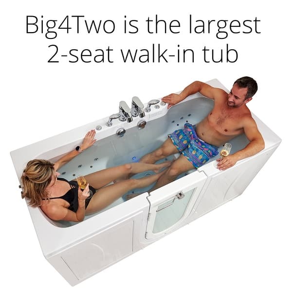 slide 2 of 44, Ella Big4Two 36"x80" Hydro&Air&Foot Massage Acrylic Two Seat Walk-In-Bathtub, Outward swing Door, No Faucet, 2" Dual Drain