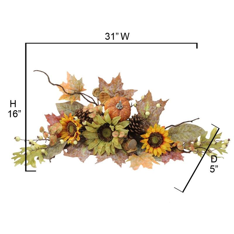 30-inch Faux Sunflowers, Pumpkins, Pinecone Fall Swag