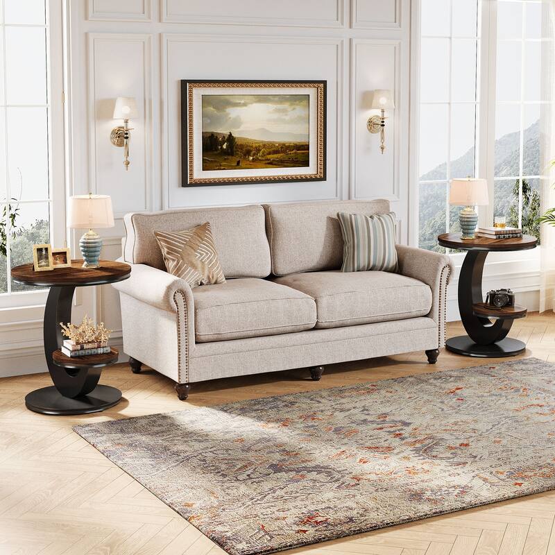 End Table with Storage Shelf, Wood Sofa Side Bedside Nightstand, Accent Snack Table for Living Room Bedroom