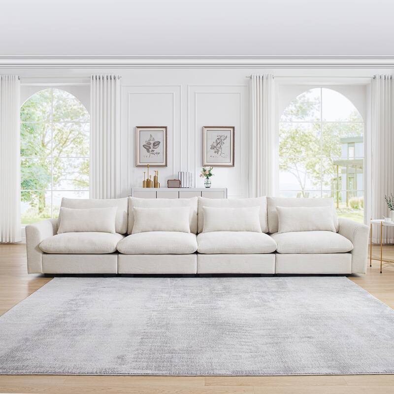 GDFStudio - Finnegan 4‑Seater Corduroy Sofa with 4 Waist Pillows - Beige
