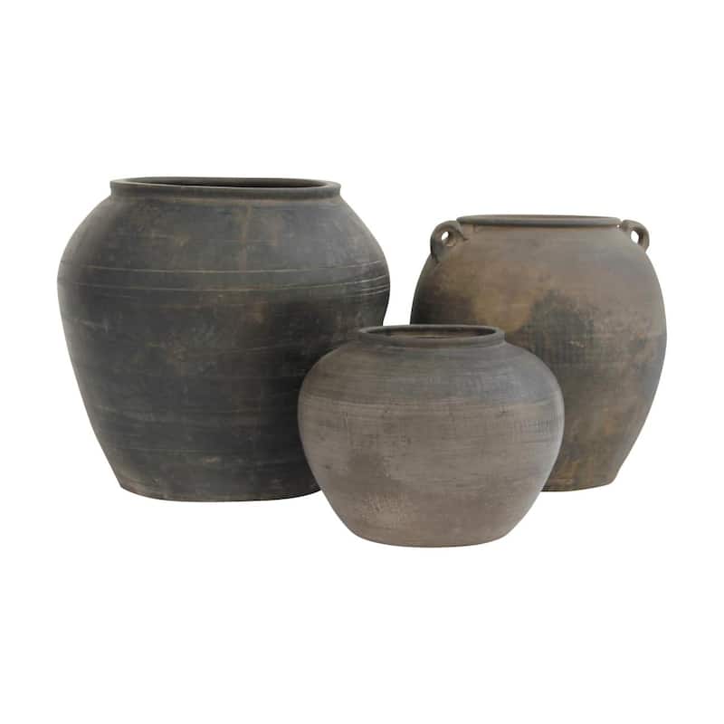 Artissance Vintage Charcoal/Gray Pottery Jar, 11 Inch Diameter(Size & Finish Vary) - 11"W x 11"L x 10"H