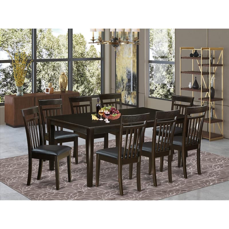East West Furniture 9 Piece Kitchen Table Set- a Rectangle Dining Table and 8 Dining Room Chairs, Cappuccino (Seat Options) - HECA9-CAP-LC