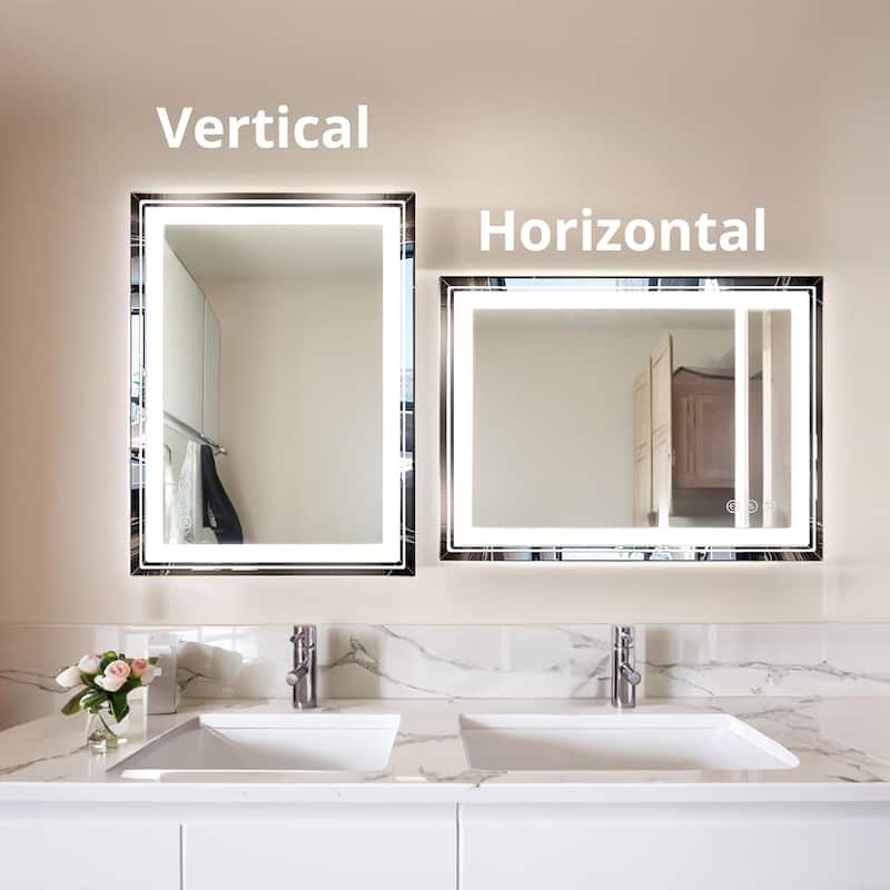 Bathroom Mirror with Lights 36x28 Inch Anti-Fog Shatter-Proof Wall-Mounted Vanity Mirrors with Frontlit & Backlit - 28x36