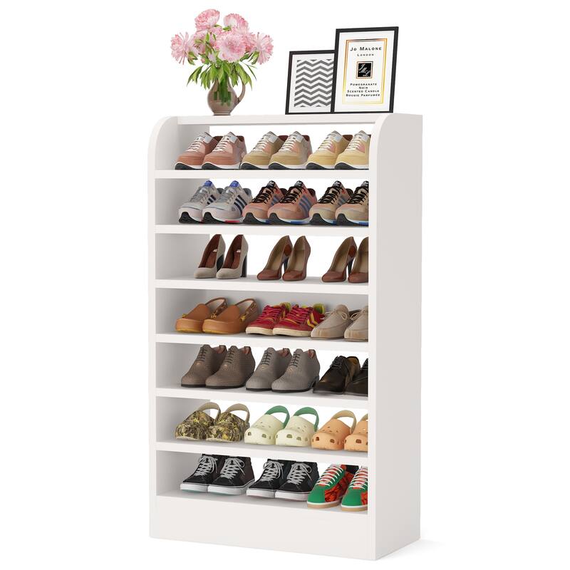 Shoe Cabinet for Entryway, 8-Tier Tall Shoe Shelf Shoes Rack Organizer, Wooden Shoe Storage Cabinet for Hallway, Closet
