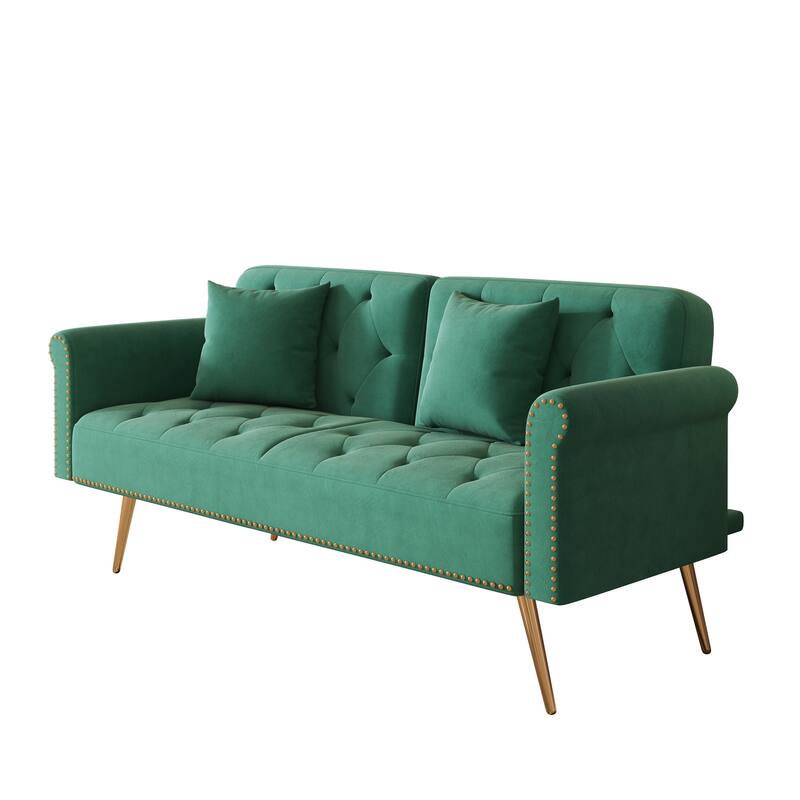 69.7-inch sofa bed with nailhead trim, matching throw pillows