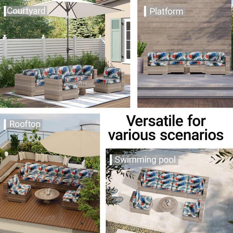 14-Piece Patio Furniture Sofa Cushions, 6-Seater Outdoor Cushion Set (Only Include Cusions，Not Sofa） - 25.6*25.6*4in