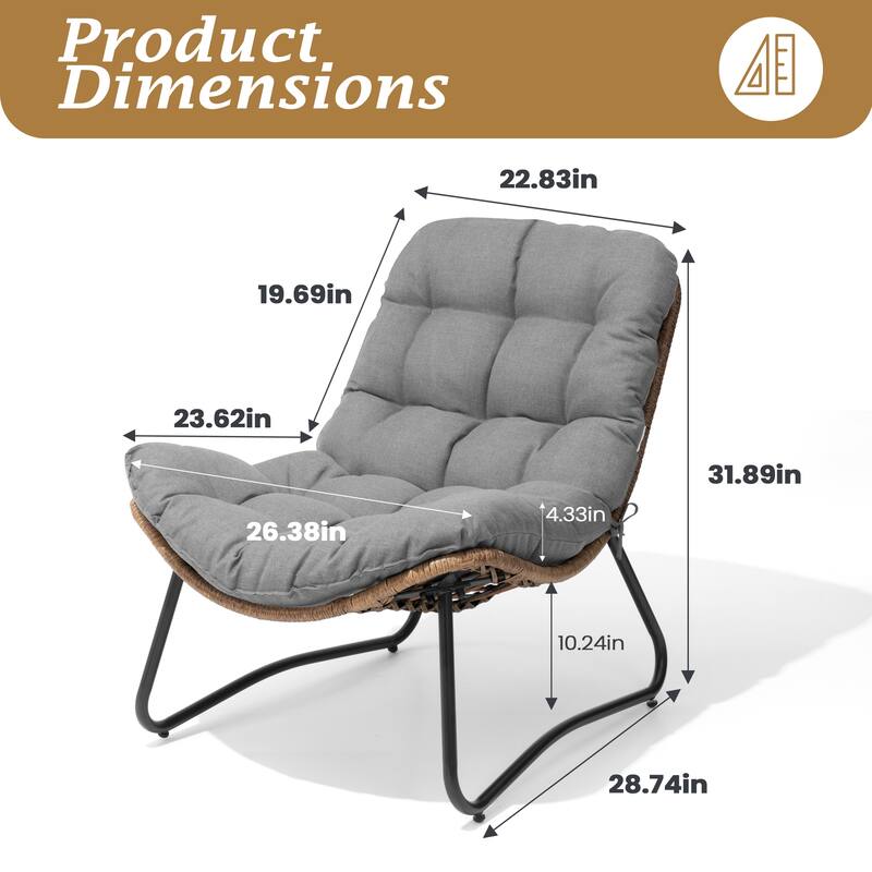 Indoor Outdoor 2-Piece Papasan PE Rattan Chair with Cushion