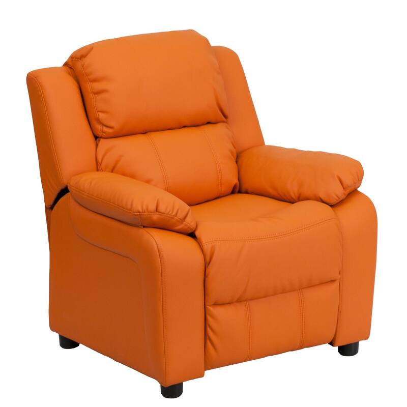 Deluxe Padded Contemporary Kids Recliner with Storage Arms