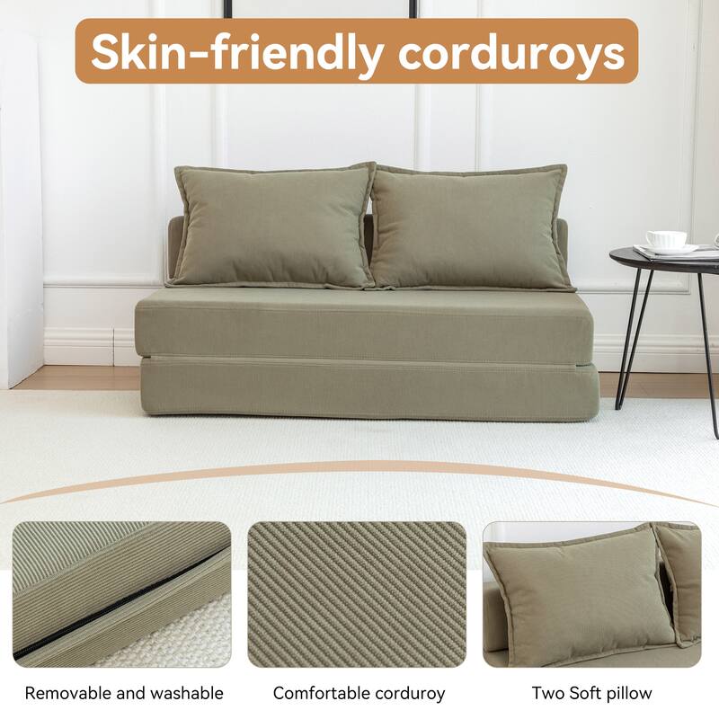 Twin Convertible Sleeper - Multi-Functional Folding Sofa Bed with Pillow & Adjustable Backrest, Ideal for Dorms/Guest Rooms