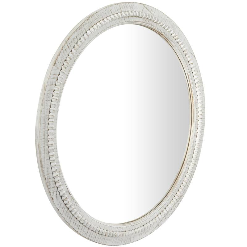 Wood Distressed Carved Beaded Wall Mirror with Beaded Detailing - White - Roche River Decor
