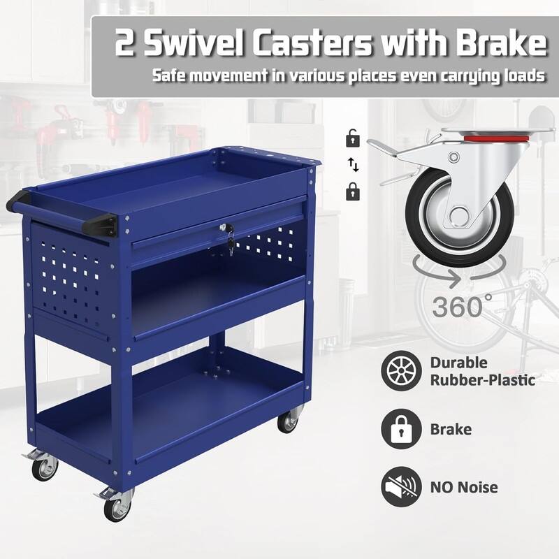3 Tray Rolling Tool Cart, 400 LBS Capacity Mechanic Tool Carts on Wheels - 13.9 x 32.9 x 30 inches