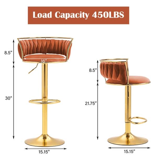 Set of 4 Bar Stools Adjustable Swivel with Gold Frame - On Sale - Bed