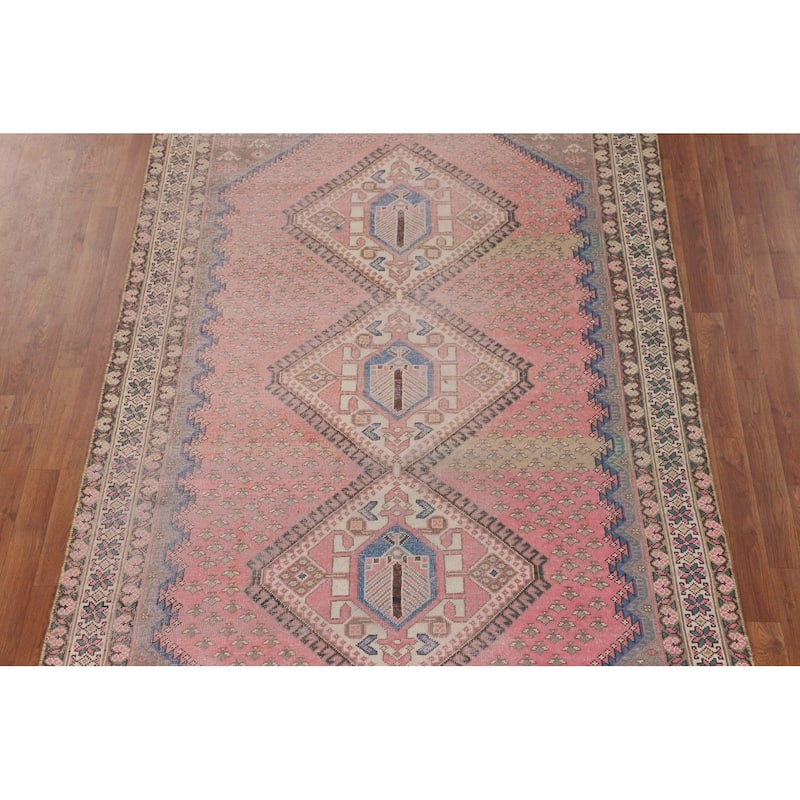 Distressed Pink Bakhtiari Persian Vintage Rug Hand-Knotted Wool Carpet - 5'6" x 9'7"